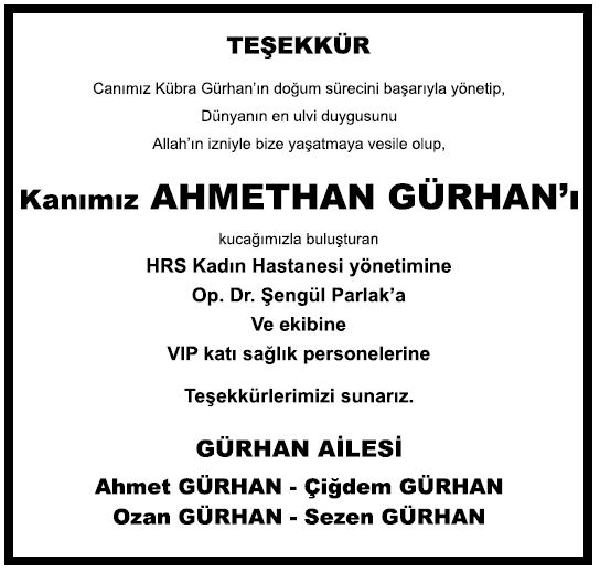 ahmethan gürhan doğum ilanı