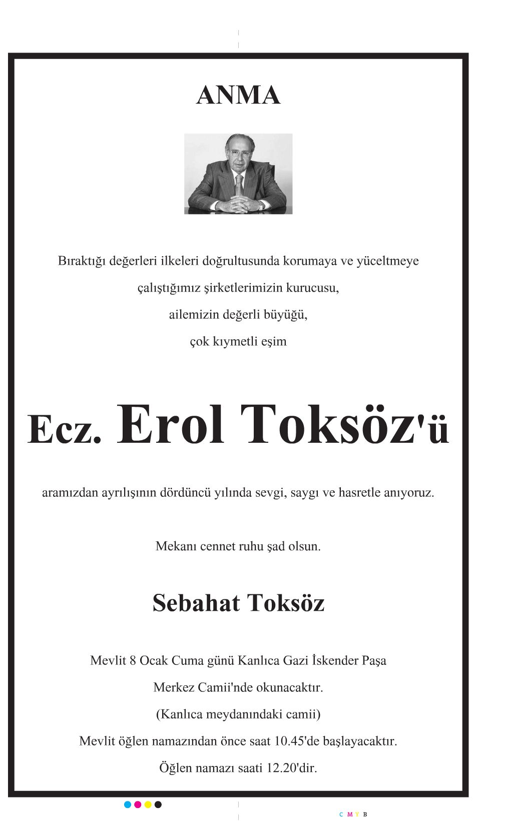 erol toksöz anma ilanı
